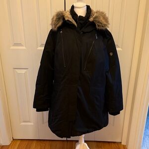 Women's Black Parka with Faux Fur Hood